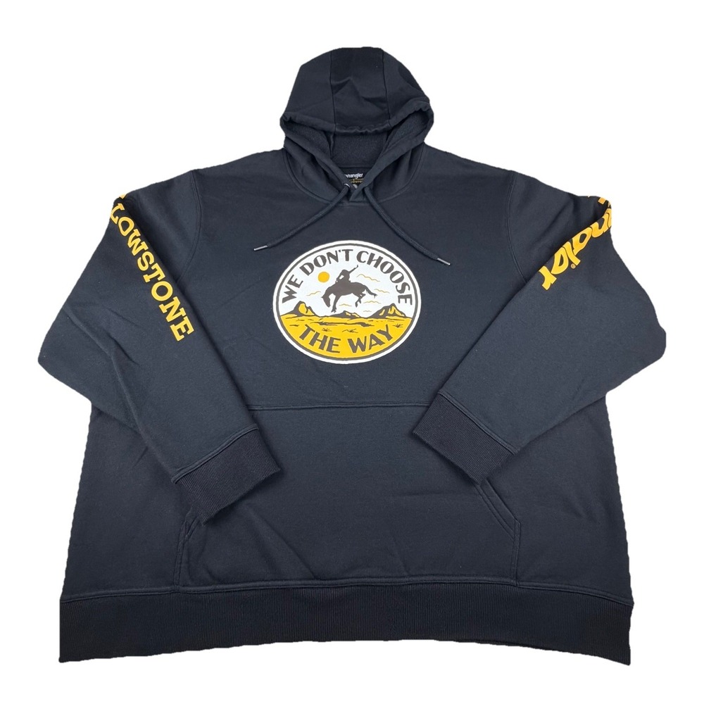 Wrangler Mens Yellowstone We Don't Choose Way Logo Sleeve Graphic Hood Black 2XL